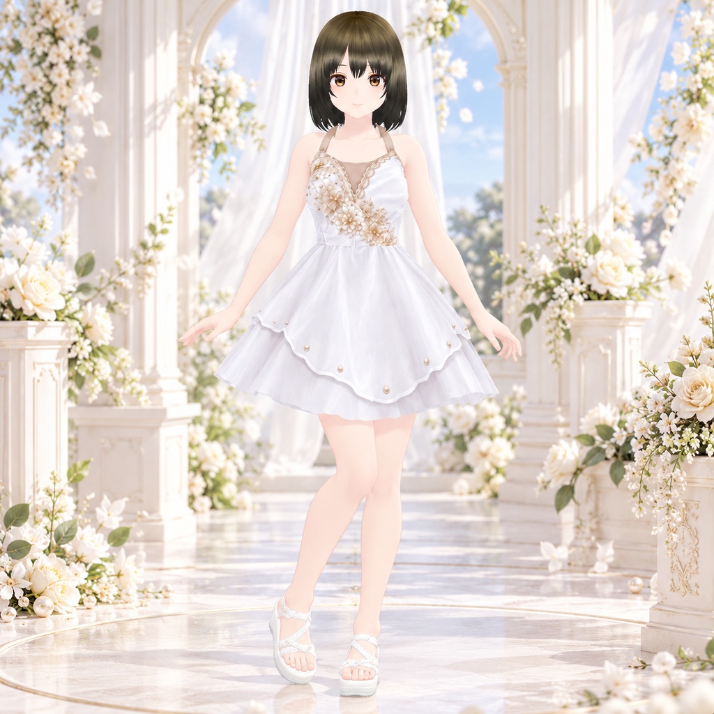 Pearl Blossom White Dress|VRoid用 フラワーワンピース 2点セット