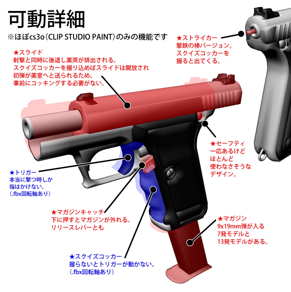 【3D素材】9mm口径自動拳銃