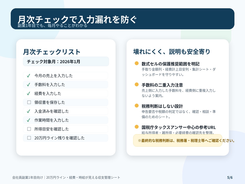 会社員副業1年目の収支管理シート|20万円ライン・経費・時給を見える化