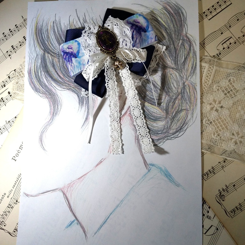 オリジナルカボションの2wayクリップ(ブルー)