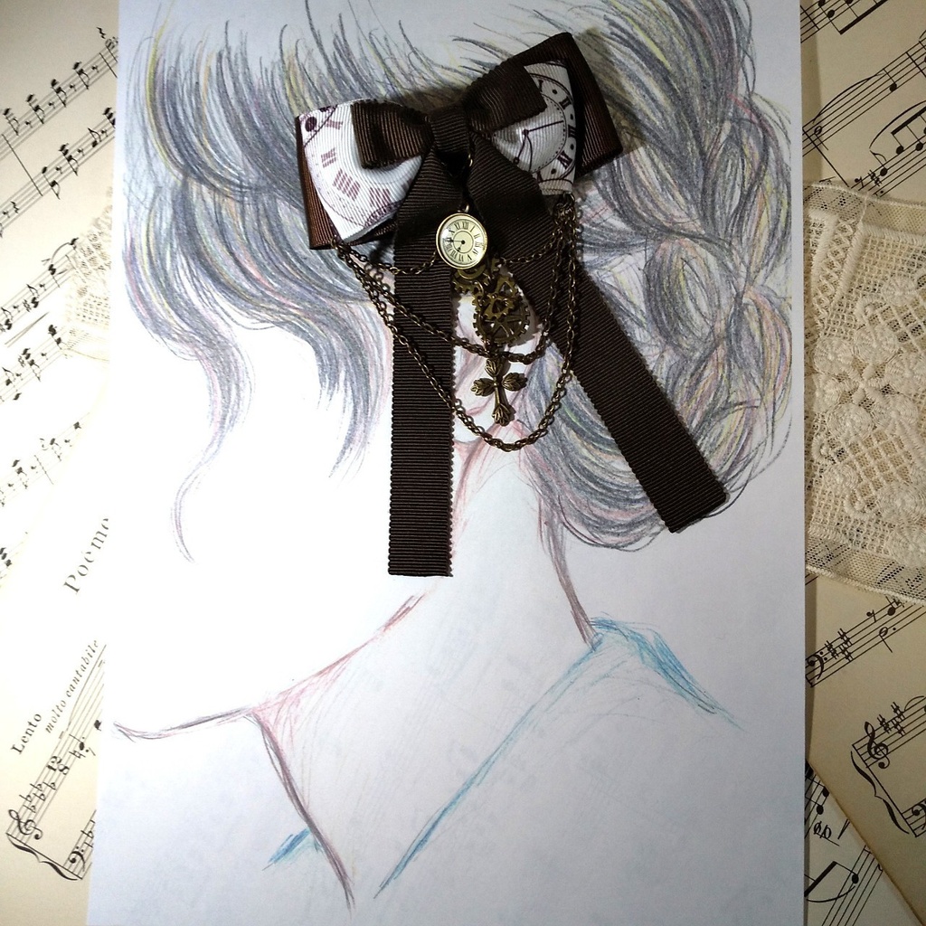 スチームパンクテイストの2wayクリップ(茶色)