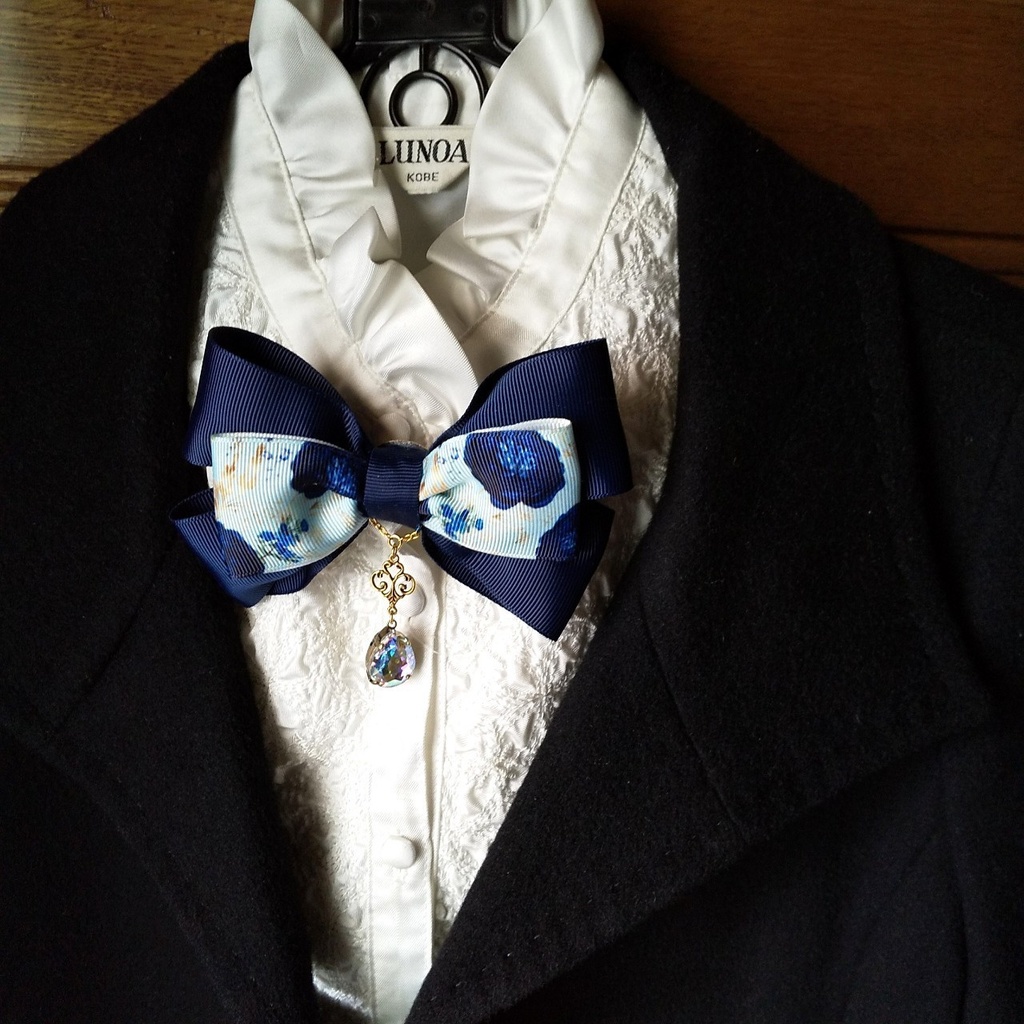 虹色しずくビジューのふんわりリボン2wayクリップ(ブルー)