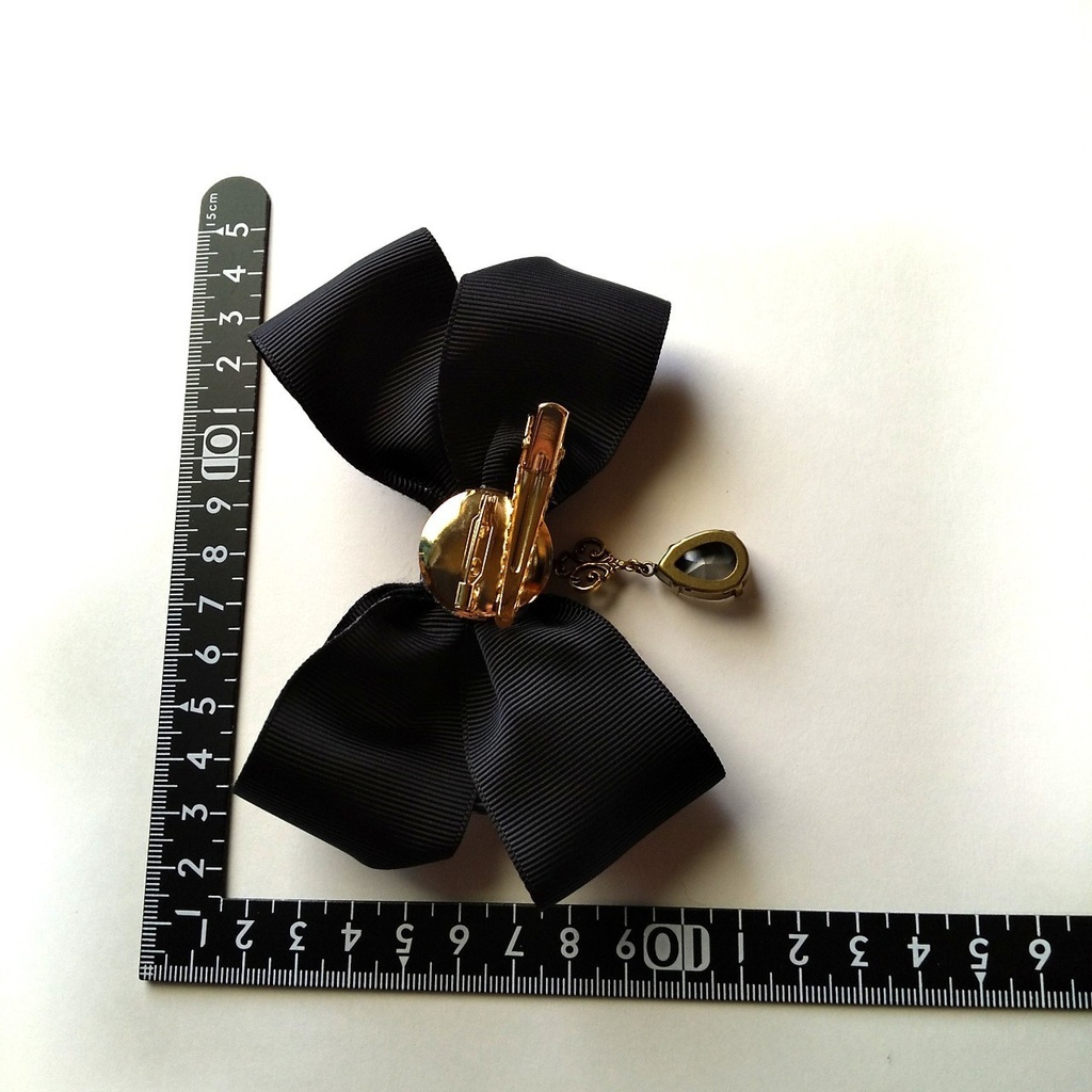 虹色しずくビジューのふんわりリボン2wayクリップ(黒)