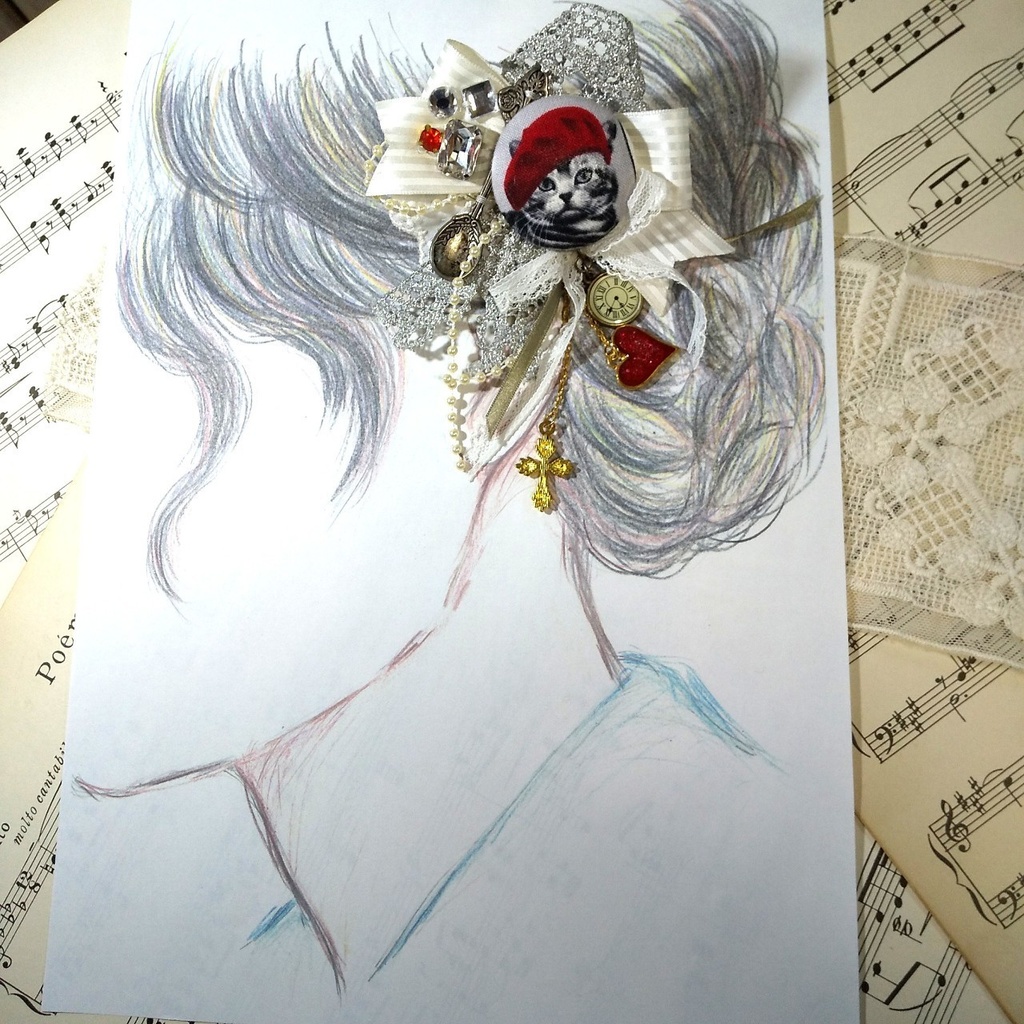 ネコのデココサージュ(2wayクリップ)②