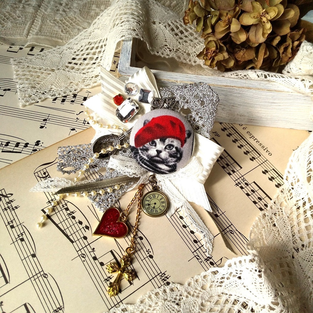 ネコのデココサージュ(2wayクリップ)②