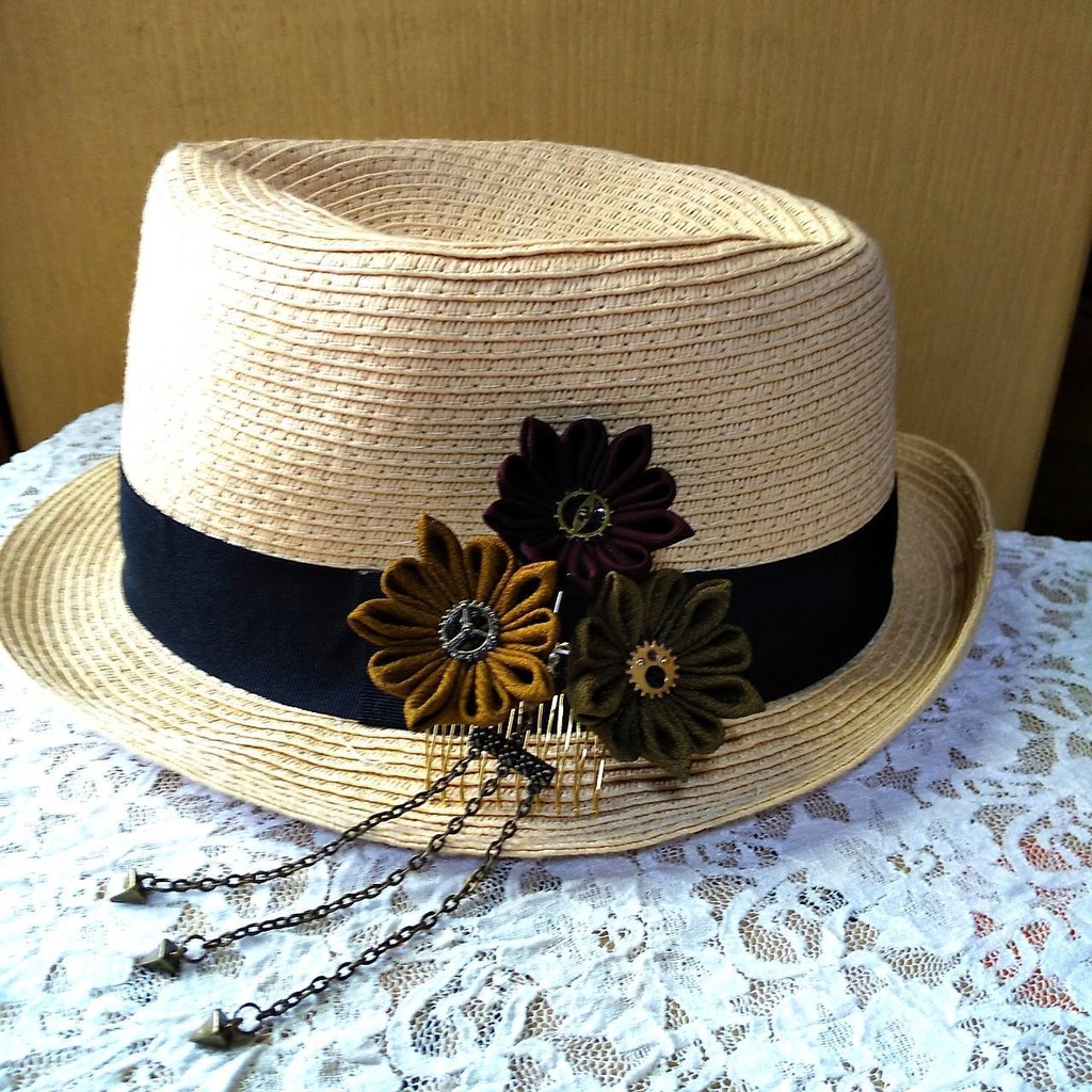 スチパンテイストのつまみ細工の髪飾り