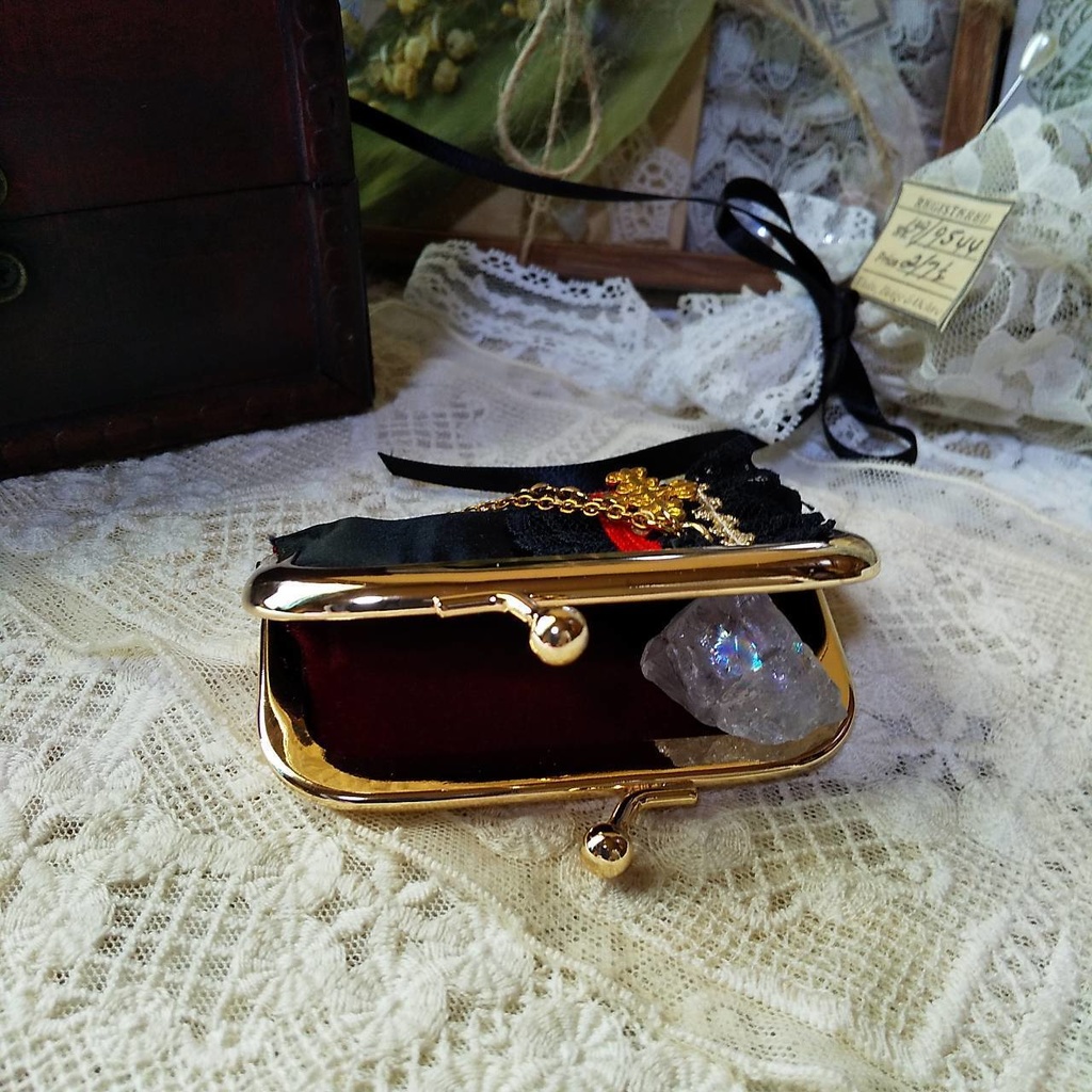 がま口小物入れ(印鑑ケース) #ゴールド×赤