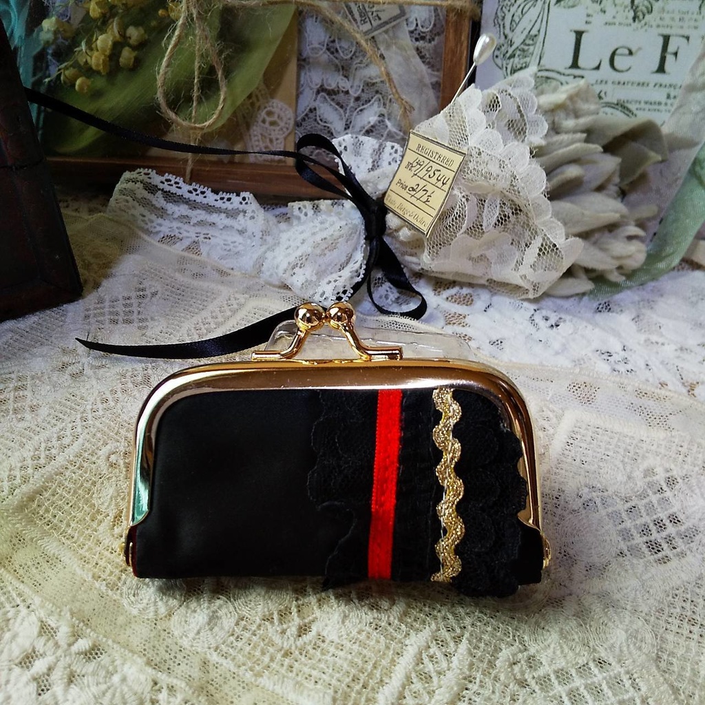 がま口小物入れ(印鑑ケース) #ゴールド×赤