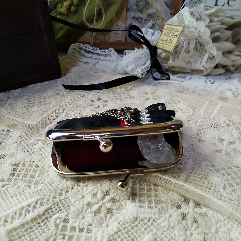 がま口小物入れ(印鑑ケース) #シルバー×赤