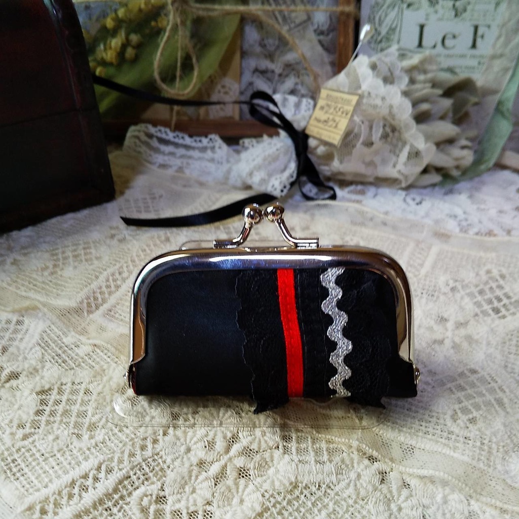 がま口小物入れ(印鑑ケース) #シルバー×赤