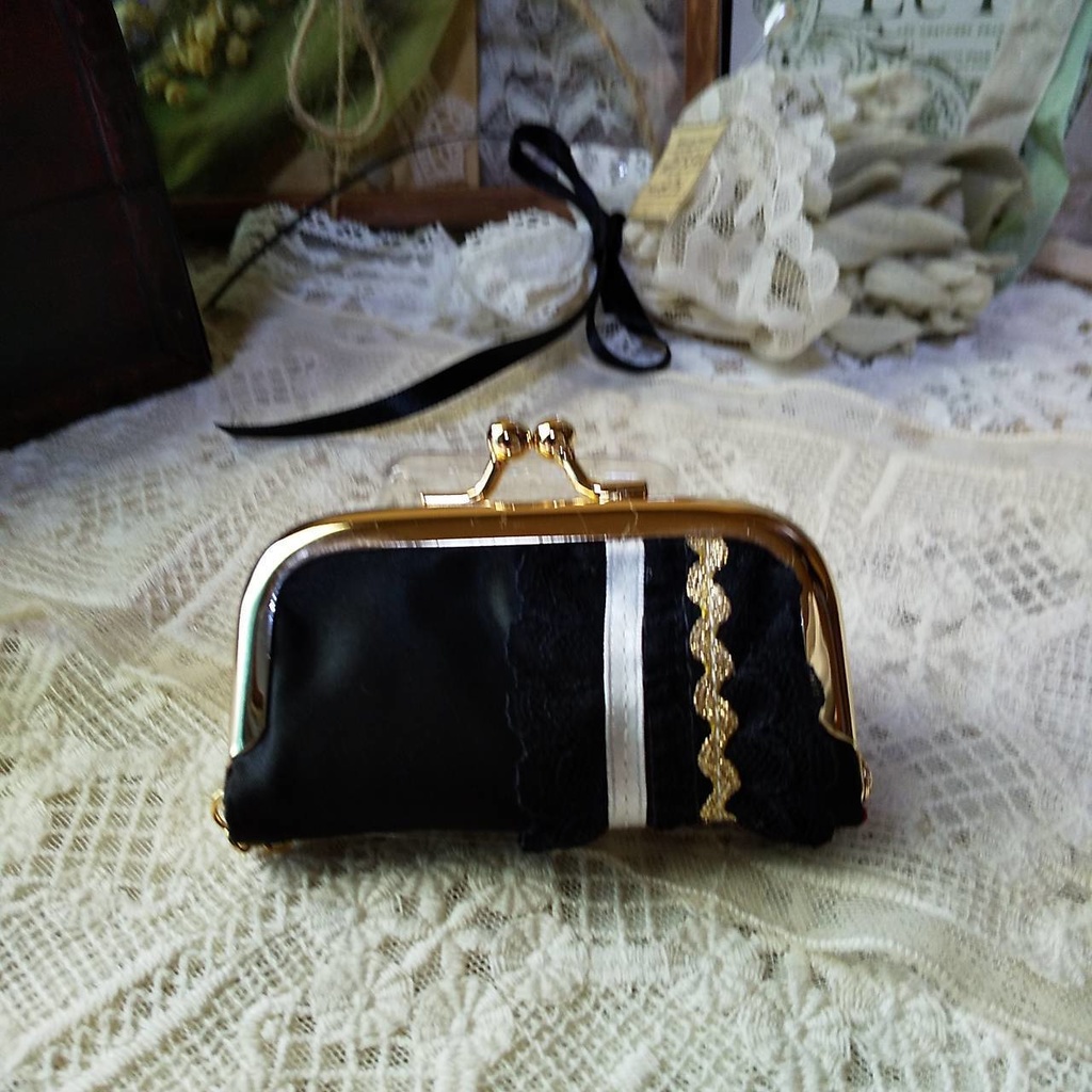 がま口小物入れ(印鑑ケース) #ゴールド×白