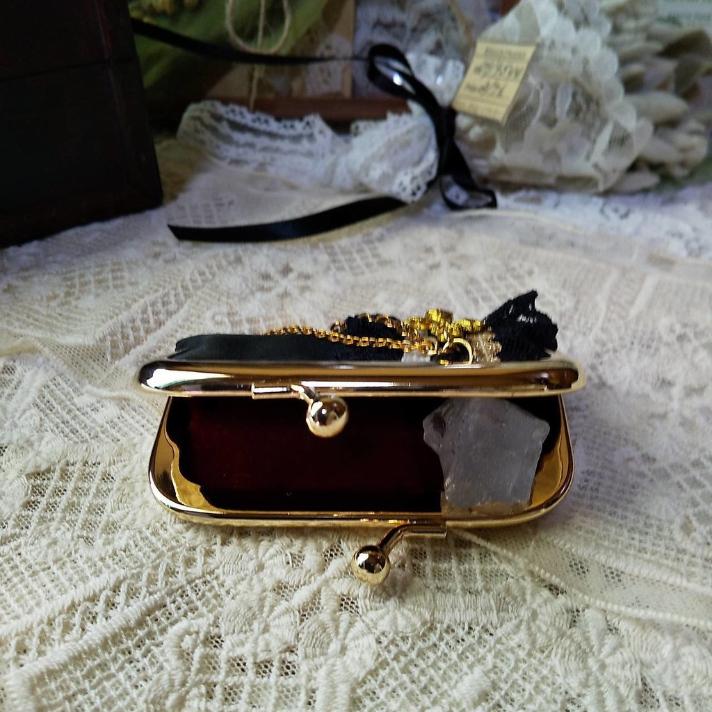 がま口小物入れ(印鑑ケース) #ゴールド×白