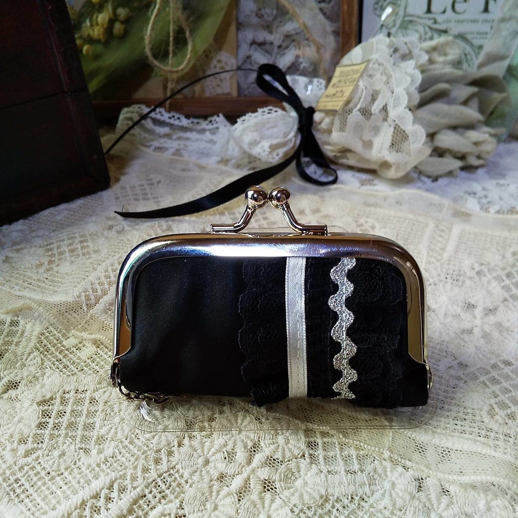 がま口小物入れ(印鑑ケース) #シルバー×白