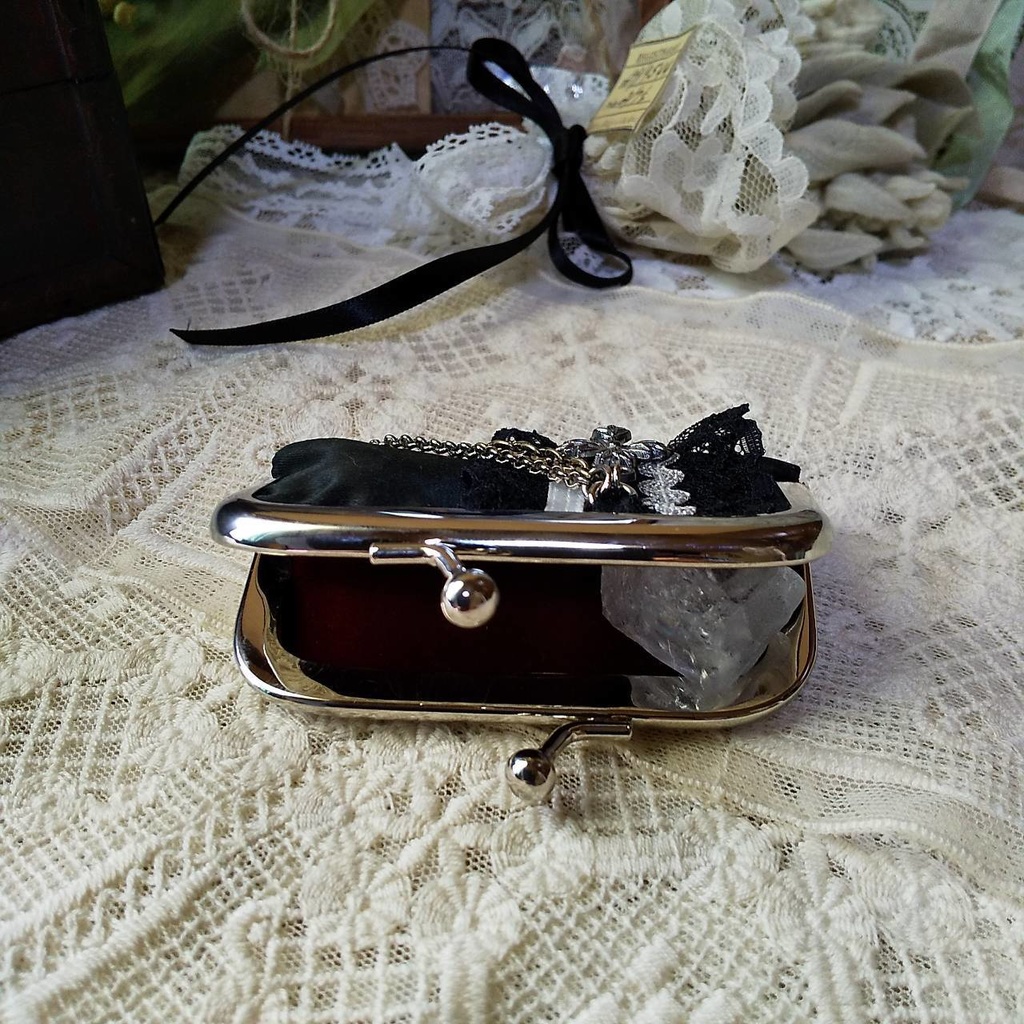 がま口小物入れ(印鑑ケース) #シルバー×白