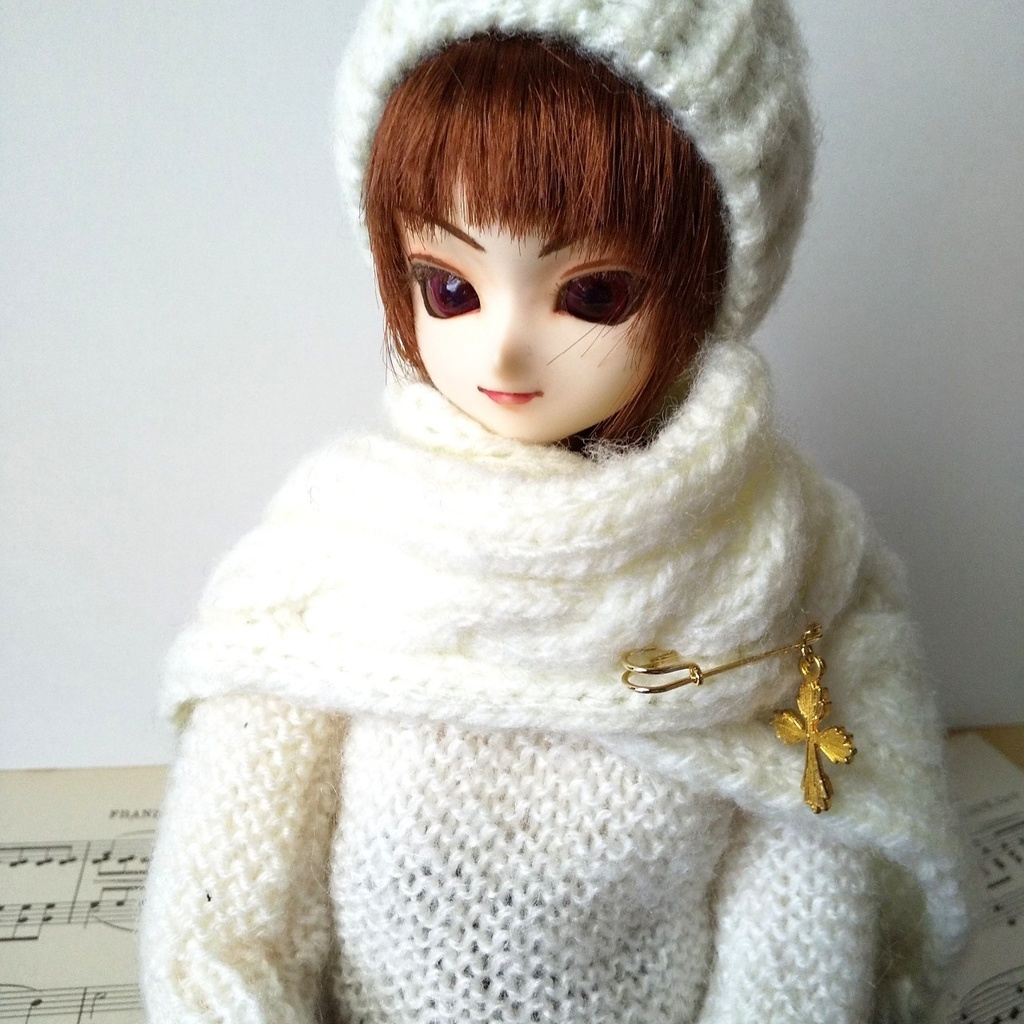 ドール用ロングマフラー&帽子(白)