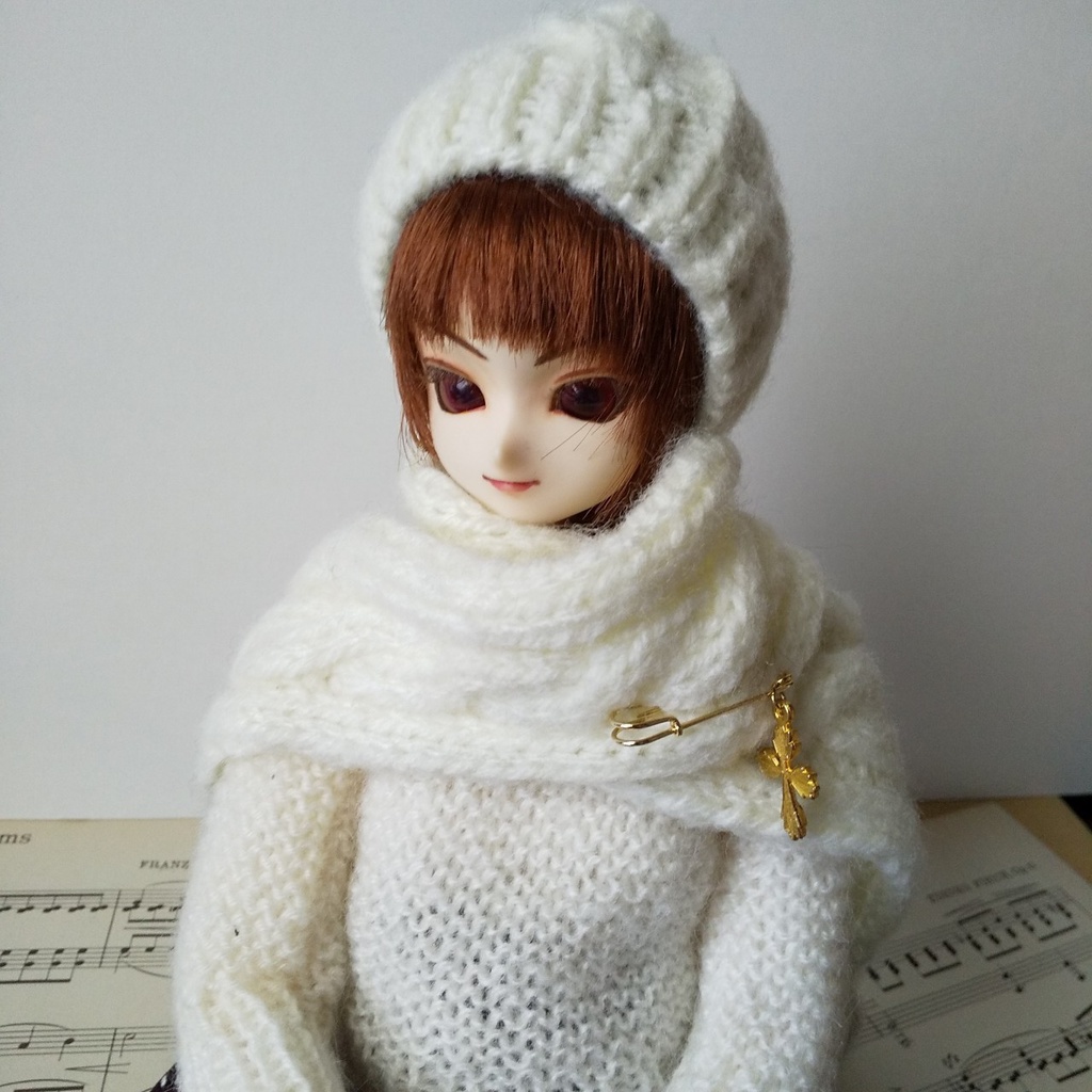 ドール用ロングマフラー&帽子(白)