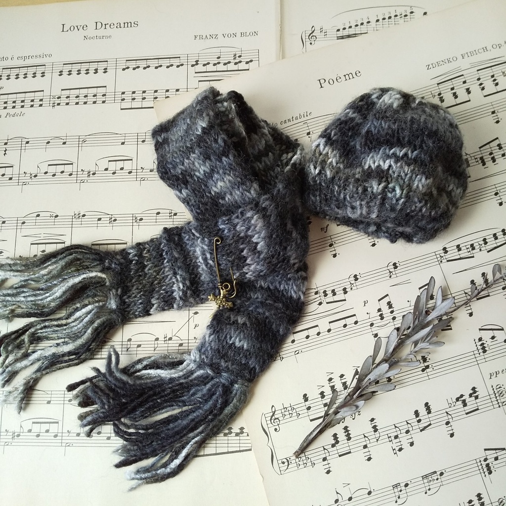 ドール用ロングマフラー&帽子(グレー(細))