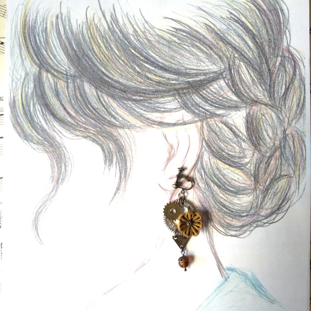 スチームパンクテイストのつまみ細工のイヤリング