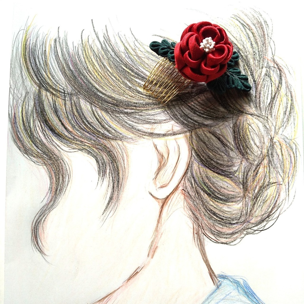 つまみ細工の髪飾り 花一輪~緋色