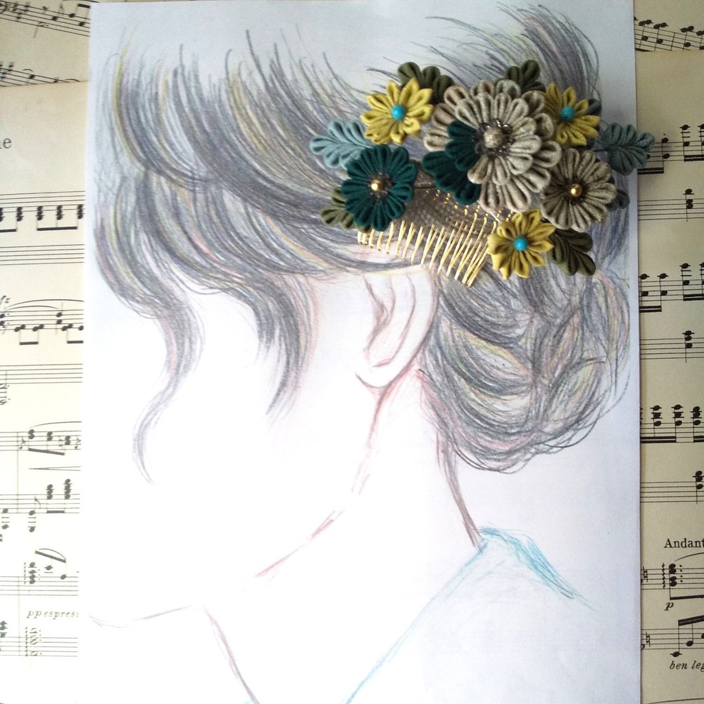 つまみ細工の髪飾り~earth