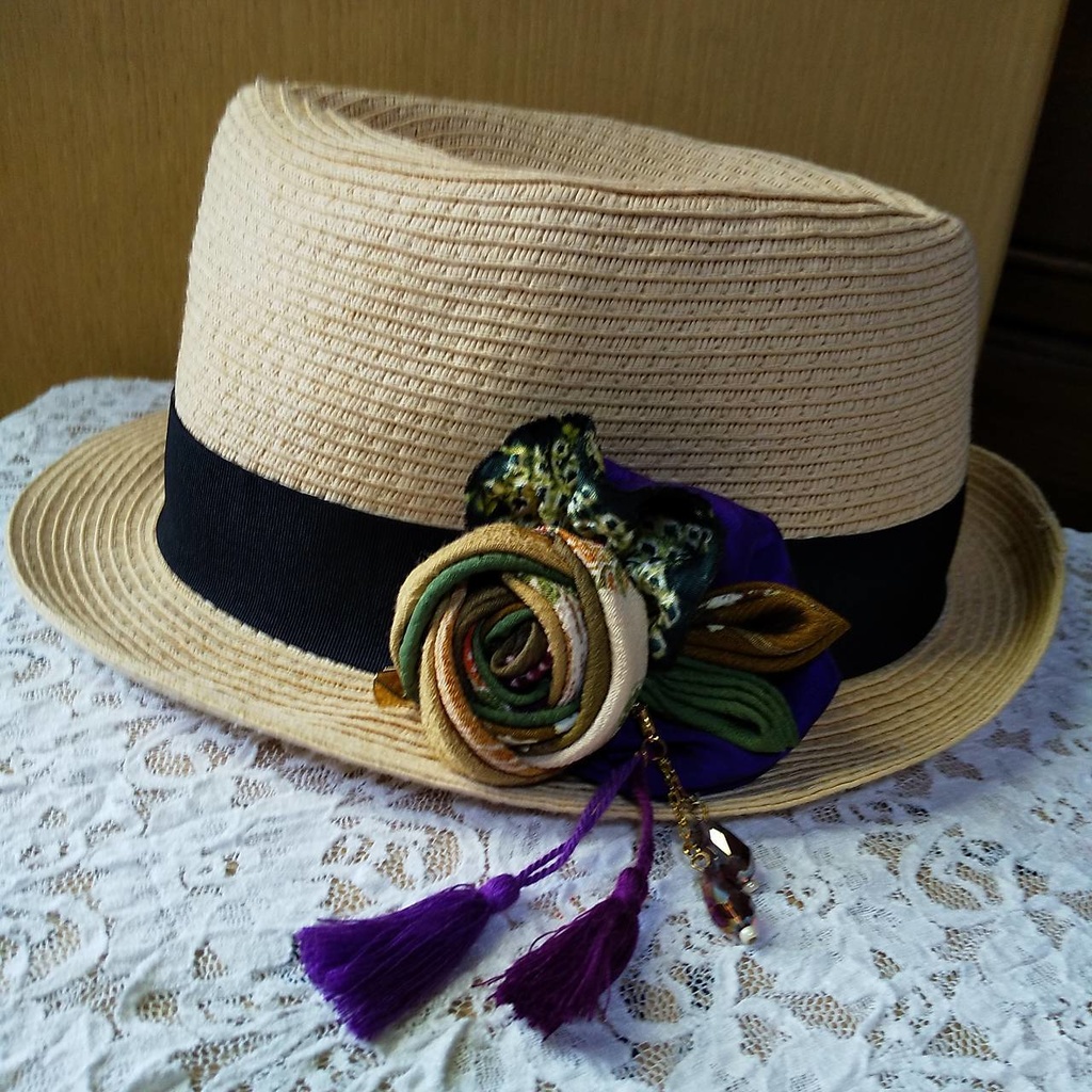 つまみ細工の巻きバラの2wayクリップ~アースカラー