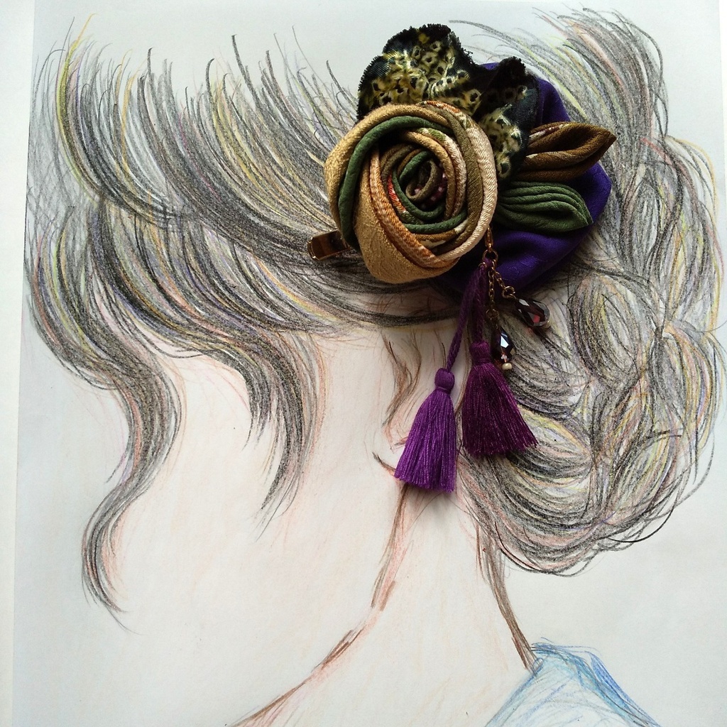 つまみ細工の巻きバラの2wayクリップ~アースカラー