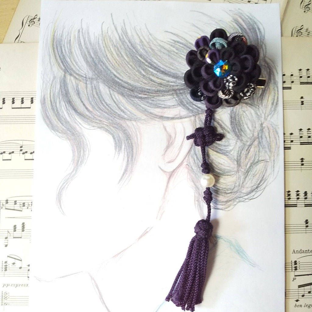 つまみ細工の2wayクリップ(紫系)