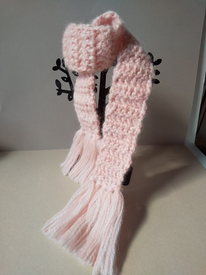 ドール用ロングマフラー(ピンク・長編み)