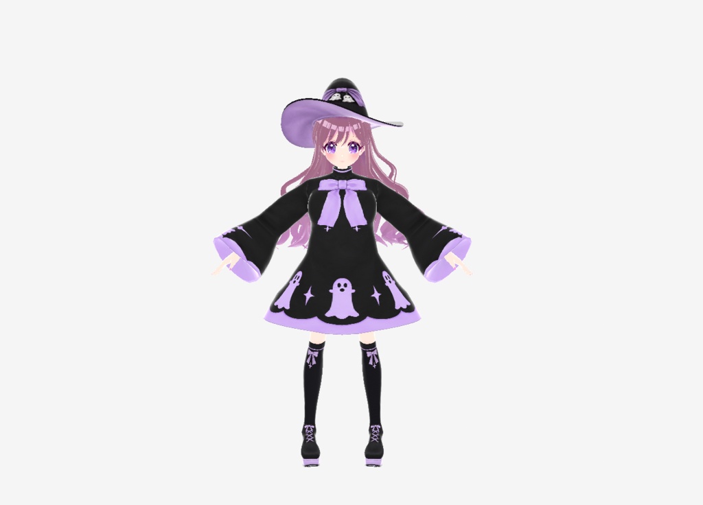 【VRoid】おばけ魔女コーデセット|ブラック×ラベンダー|桃花わた