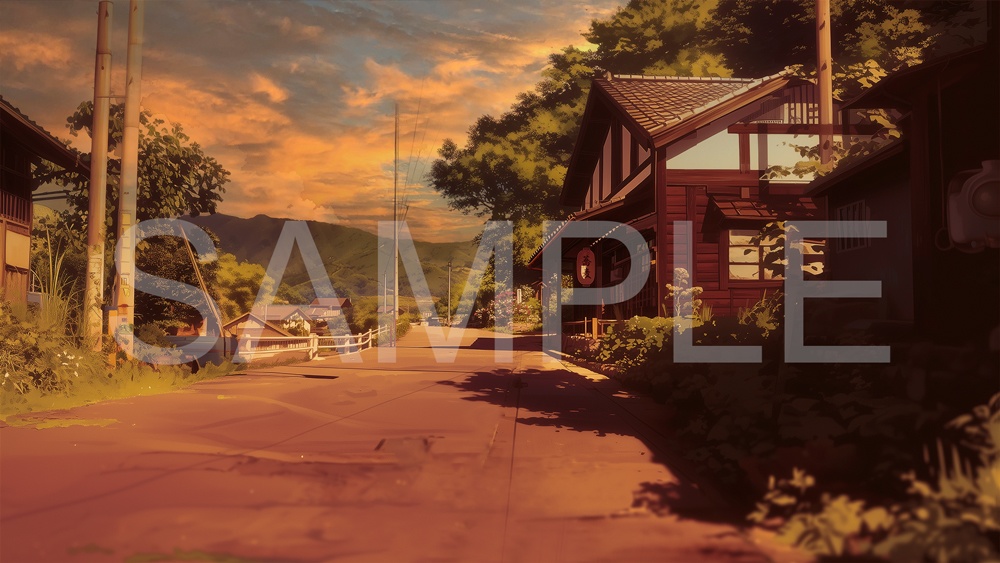 【背景素材】ノスタルジックな夏の田舎道 - 時間差分あり