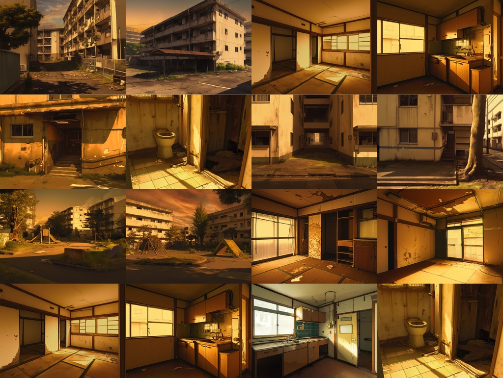 【差分あり 背景素材】廃墟の団地・アパート 90枚パック