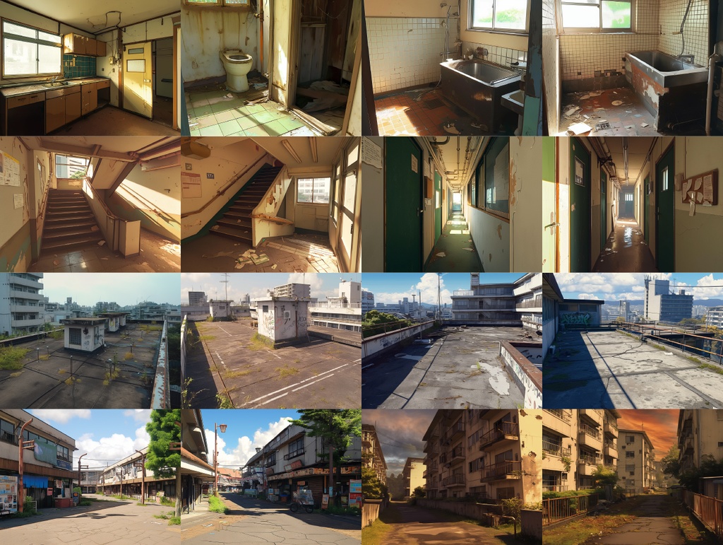 【差分あり 背景素材】廃墟の団地・アパート 90枚パック