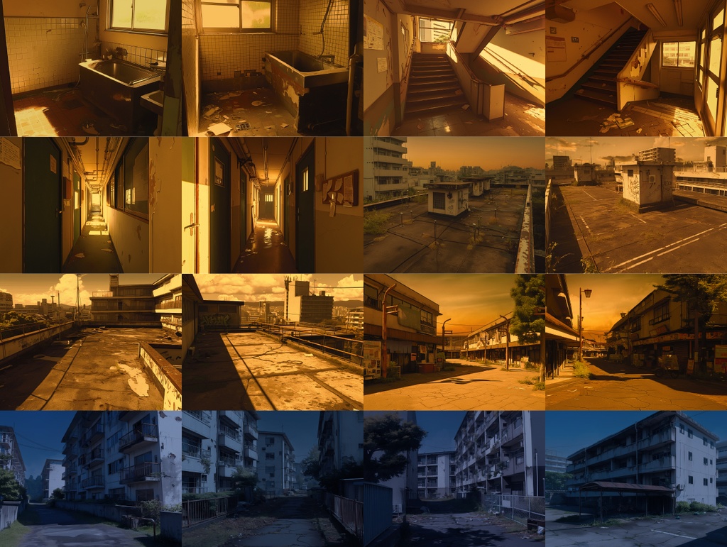 【差分あり 背景素材】廃墟の団地・アパート 90枚パック