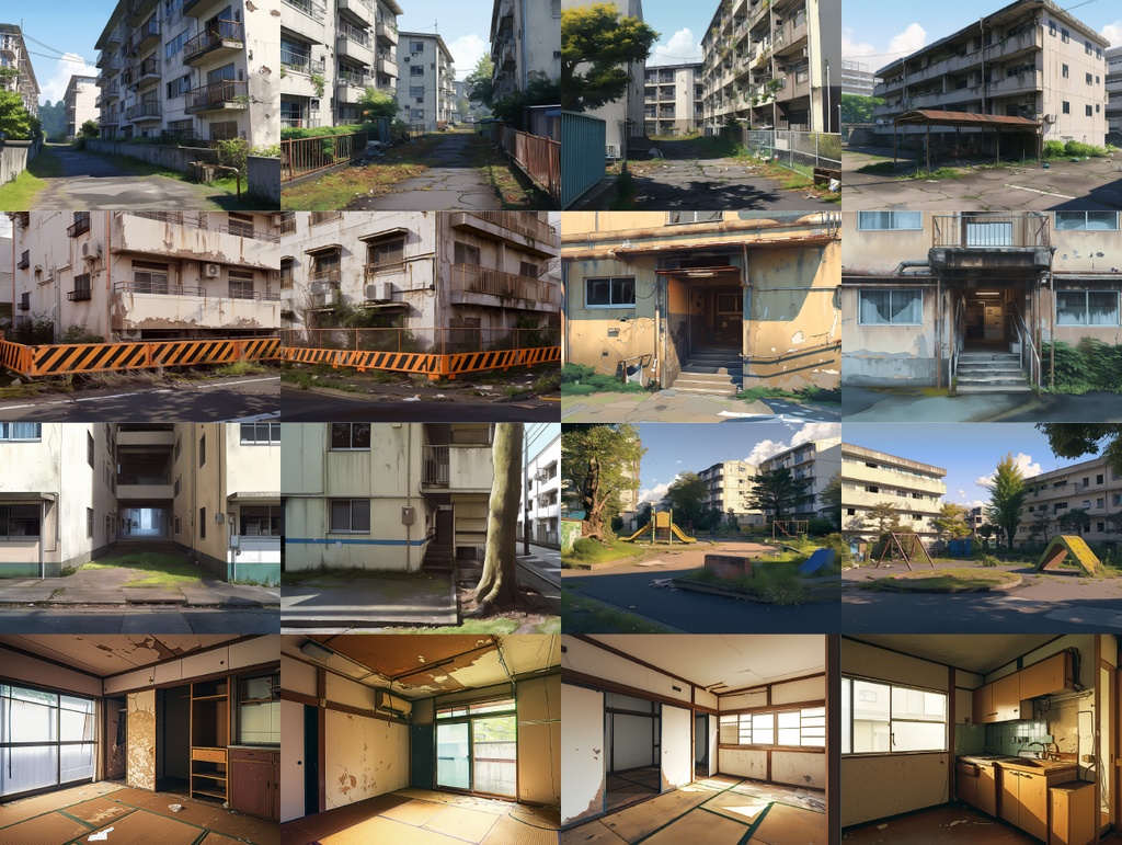 【差分あり 背景素材】廃墟の団地・アパート 90枚パック