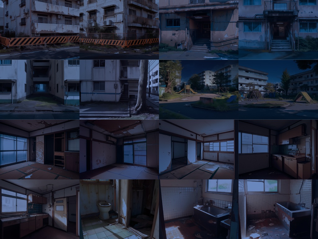 【差分あり 背景素材】廃墟の団地・アパート 90枚パック