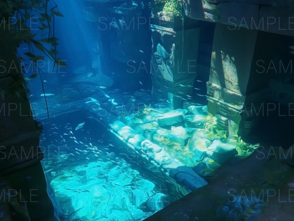 【TRPG背景素材】水没した神殿 10点|Submerged Temple Background