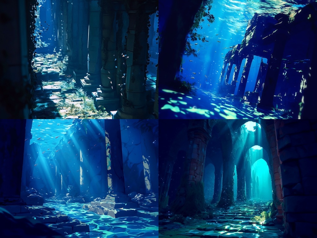 【TRPG背景素材】水没した神殿 10点|Submerged Temple Background