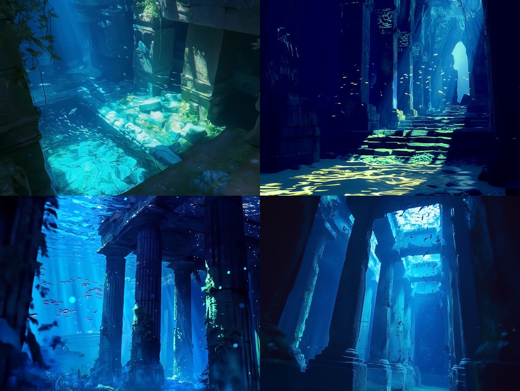 【TRPG背景素材】水没した神殿 10点|Submerged Temple Background