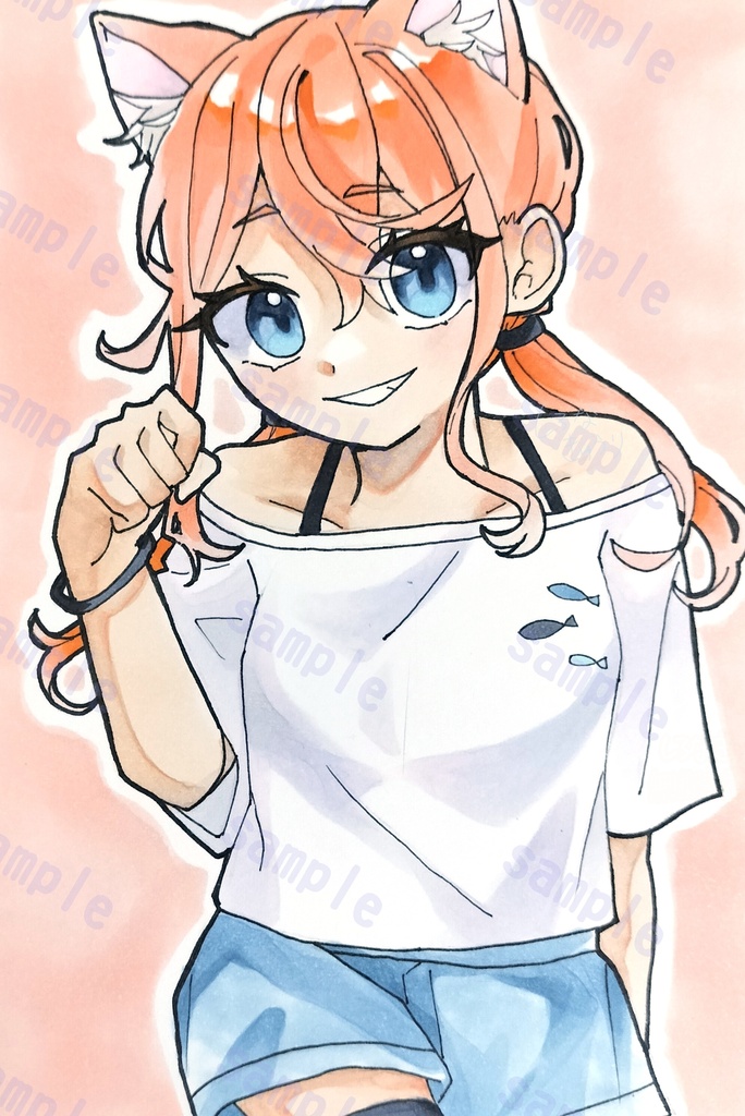 【手描きイラスト】猫耳女の子-コピック原画