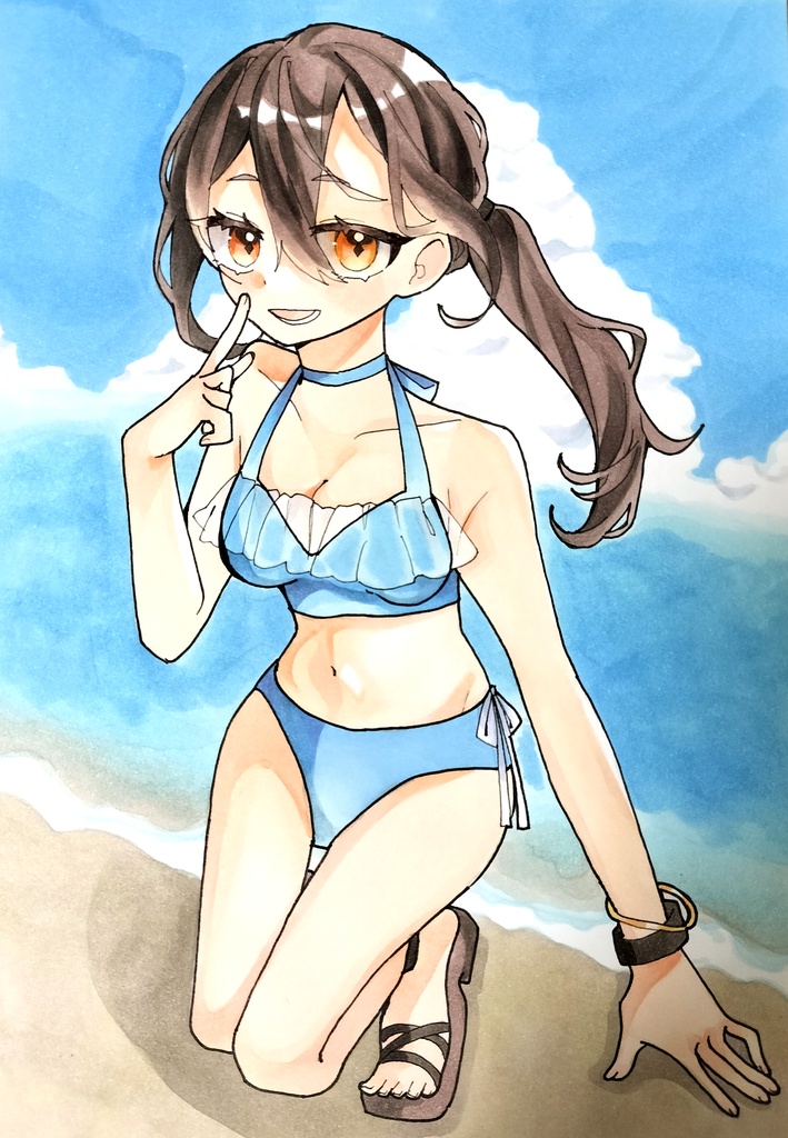 水着の女の子 手描きイラスト 手描きイラスト】B5 水着の女の子 - しろなきゅうり - BOOTH