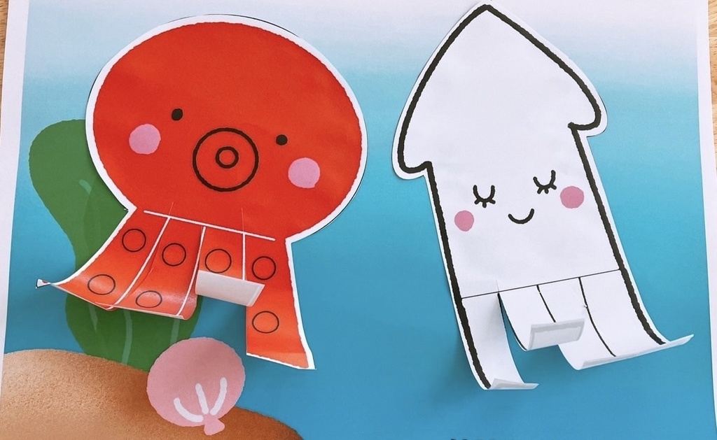 タコ イカ 【ハサミあそび】夏 製作あそび