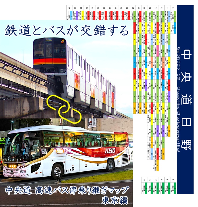 鉄道とバスが交錯する中央道高速バス停乗り継ぎマップ＆中央道日野高速バス停クリアファイル