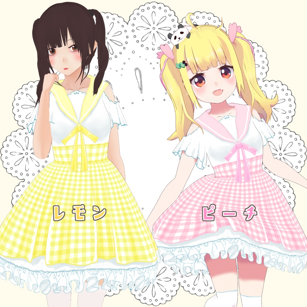 【Vroid】ギンガムセーラーワンピ【無料版あり】