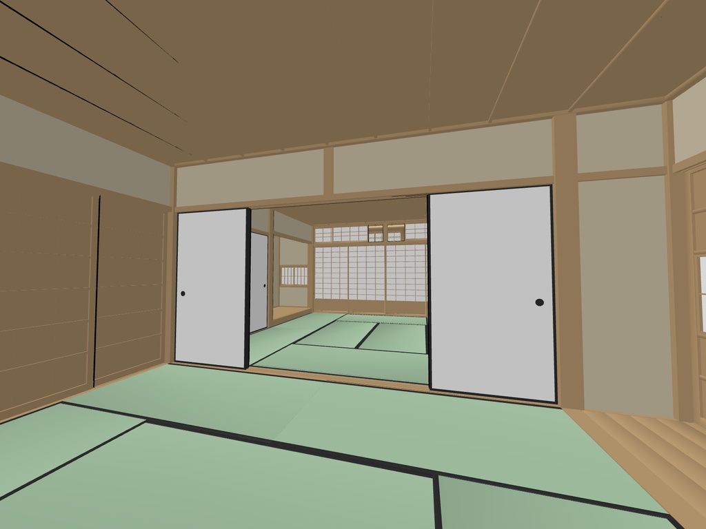 クリスタ用 3D和室(2室+床の間+縁側+梯子段) 可動建具(障子18枚+襖10枚+舞良戸(板戸)9枚) Japanese house 3D model for Clip Studio