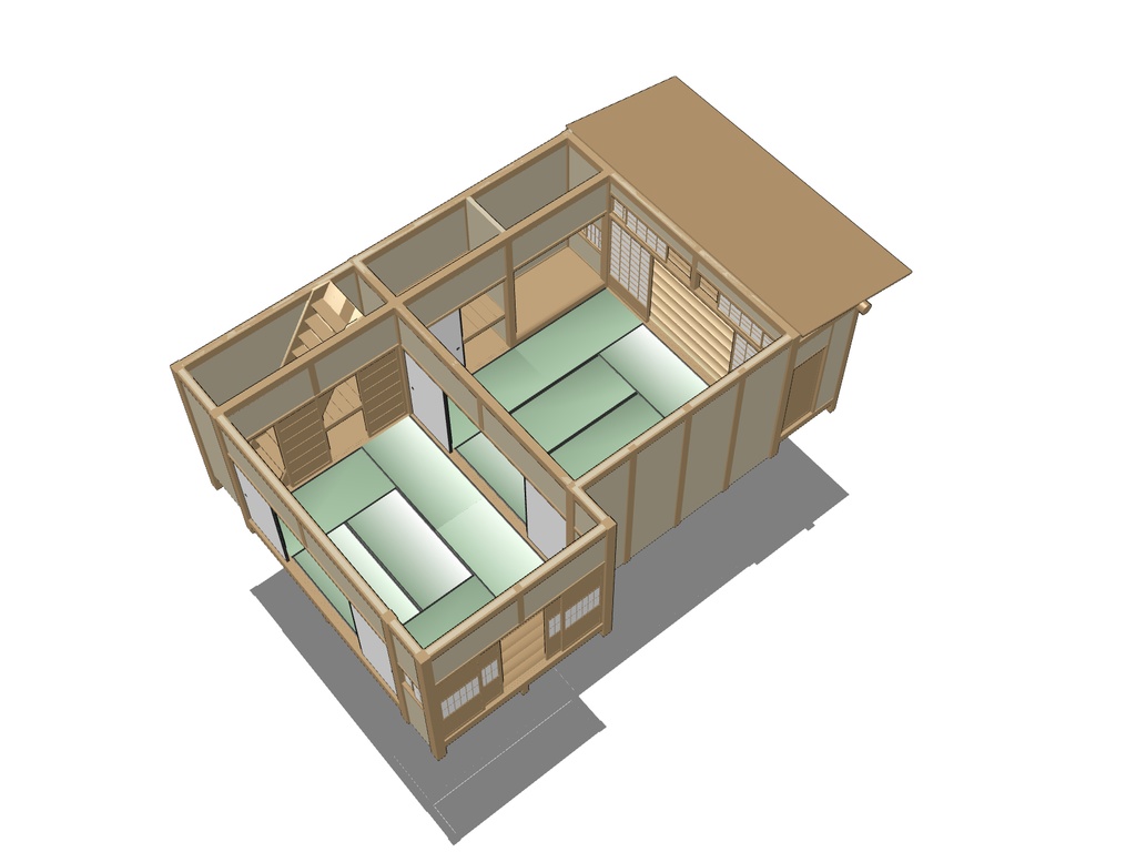 クリスタ用 3D和室(2室+床の間+縁側+梯子段) 可動建具(障子18枚+襖10枚+舞良戸(板戸)9枚) Japanese house 3D model for Clip Studio