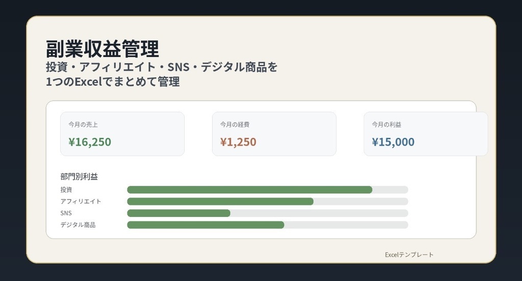     副業収益管理テンプレート｜投資・アフィリエイト・SNS・デジタル商品を一括管理
