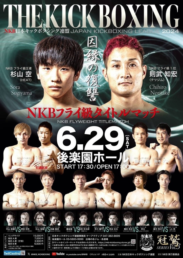 6/29キックボクシングNKB後楽園ホール興行A席チケット