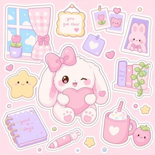 Cozy Bunny heart and Bubba bear sticker sheet combo