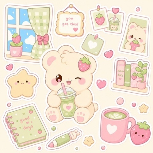 Cozy Bunny heart and Bubba bear sticker sheet combo