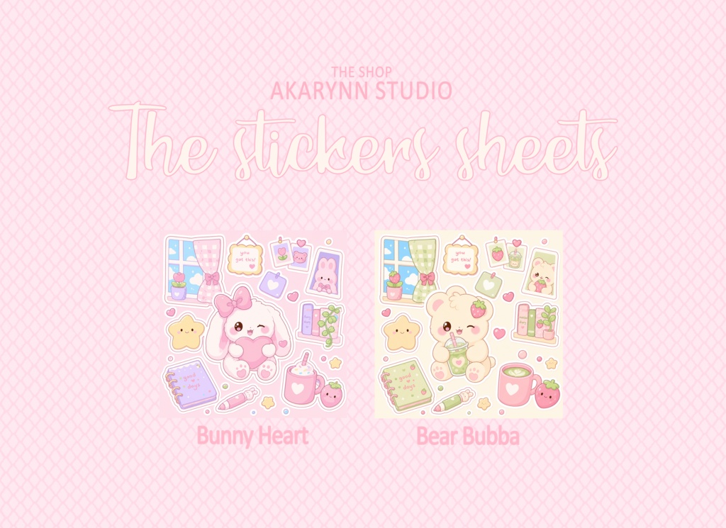 Cozy Bunny heart and Bubba bear sticker sheet combo
